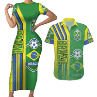 Brazil Football Couples Matching Short Sleeve Bodycon Dress and Hawaiian Shirt Selecao Soccer - Road To Champion