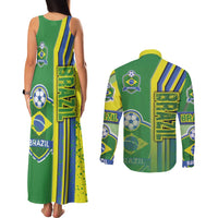 Brazil Football Couples Matching Tank Maxi Dress and Long Sleeve Button Shirt Selecao Soccer - Road To Champion