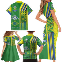 Brazil Football Family Matching Short Sleeve Bodycon Dress and Hawaiian Shirt Selecao Soccer - Road To Champion - Wonder Print Shop