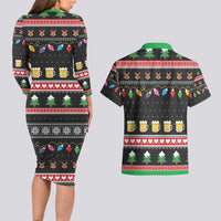 Ho Ho Ho Hold My Beer Santa African Couples Matching Long Sleeve Bodycon Dress and Hawaiian Shirt Laugh With Beer On Christmas - Wonder Print Shop
