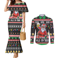 Ho Ho Ho Hold My Beer Santa African Couples Matching Mermaid Dress and Long Sleeve Button Shirt Laugh With Beer On Christmas
