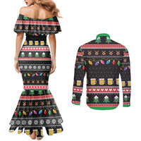 Ho Ho Ho Hold My Beer Santa African Couples Matching Mermaid Dress and Long Sleeve Button Shirt Laugh With Beer On Christmas