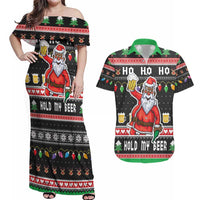 Ho Ho Ho Hold My Beer Santa African Couples Matching Off Shoulder Maxi Dress and Hawaiian Shirt Laugh With Beer On Christmas - Wonder Print Shop