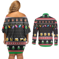 Ho Ho Ho Hold My Beer Santa African Couples Matching Off Shoulder Short Dress and Long Sleeve Button Shirt Laugh With Beer On Christmas - Wonder Print Shop