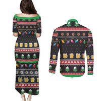 Ho Ho Ho Hold My Beer Santa African Couples Matching Puletasi and Long Sleeve Button Shirt Laugh With Beer On Christmas - Wonder Print Shop