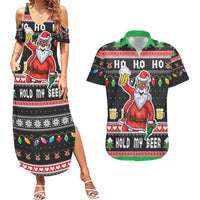 Ho Ho Ho Hold My Beer Santa African Couples Matching Summer Maxi Dress and Hawaiian Shirt Laugh With Beer On Christmas - Wonder Print Shop
