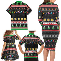 Ho Ho Ho Hold My Beer Santa African Family Matching Long Sleeve Bodycon Dress and Hawaiian Shirt Laugh With Beer On Christmas - Wonder Print Shop