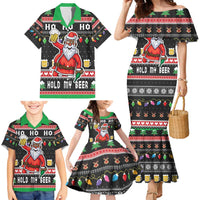 Ho Ho Ho Hold My Beer Santa African Family Matching Mermaid Dress and Hawaiian Shirt Laugh With Beer On Christmas - Wonder Print Shop