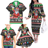 Ho Ho Ho Hold My Beer Santa African Family Matching Off The Shoulder Long Sleeve Dress and Hawaiian Shirt Laugh With Beer On Christmas - Wonder Print Shop