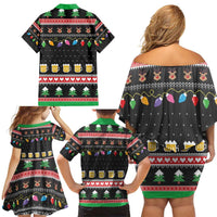 Ho Ho Ho Hold My Beer Santa African Family Matching Off Shoulder Short Dress and Hawaiian Shirt Laugh With Beer On Christmas - Wonder Print Shop