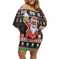 Ho Ho Ho Hold My Beer Santa African Family Matching Off Shoulder Short Dress and Hawaiian Shirt Laugh With Beer On Christmas - Wonder Print Shop