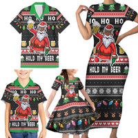 Ho Ho Ho Hold My Beer Santa African Family Matching Short Sleeve Bodycon Dress and Hawaiian Shirt Laugh With Beer On Christmas - Wonder Print Shop