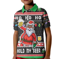 Ho Ho Ho Hold My Beer Santa African Kid Polo Shirt Laugh With Beer On Christmas - Wonder Print Shop