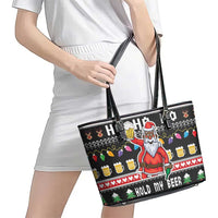 Ho Ho Ho Hold My Beer Santa African Leather Tote Bag Laugh With Beer On Christmas - Wonder Print Shop