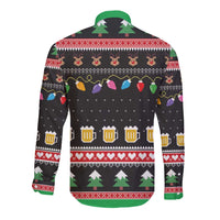 Ho Ho Ho Hold My Beer Santa African Long Sleeve Button Shirt Laugh With Beer On Christmas - Wonder Print Shop