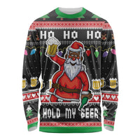 Ho Ho Ho Hold My Beer Santa African Long Sleeve Shirt Laugh With Beer On Christmas - Wonder Print Shop