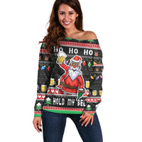 Ho Ho Ho Hold My Beer Santa African Off Shoulder Sweater Laugh With Beer On Christmas - Wonder Print Shop