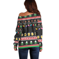 Ho Ho Ho Hold My Beer Santa African Off Shoulder Sweater Laugh With Beer On Christmas - Wonder Print Shop