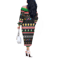 Ho Ho Ho Hold My Beer Santa African Off The Shoulder Long Sleeve Dress Laugh With Beer On Christmas - Wonder Print Shop