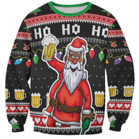 Ho Ho Ho Hold My Beer Santa African Sweatshirt Laugh With Beer On Christmas - Wonder Print Shop