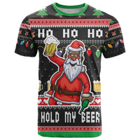 Ho Ho Ho Hold My Beer Santa African T Shirt Laugh With Beer On Christmas - Wonder Print Shop