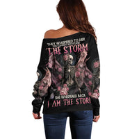 I Am The Storm Skeleton Roses Wings Off Shoulder Sweater Skull Art - Wonder Print Shop