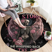 I Am The Storm Skeleton Roses Wings Round Carpet Skull Art