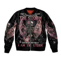 I Am The Storm Skeleton Roses Wings Sleeve Zip Bomber Jacket Skull Art - Wonder Print Shop