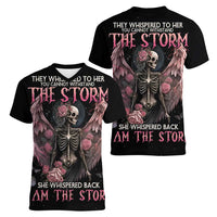 I Am The Storm Skeleton Roses Wings Women V-Neck T-Shirt Skull Art - Wonder Print Shop