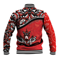 Canada Day Baseball Jacket Haida Maple Leaf Style Tattoo Red
