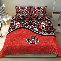 Canada Day Bedding Set Haida Maple Leaf Style Tattoo Red