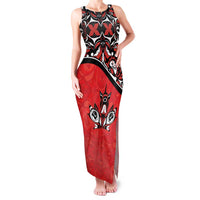 Canada Day Family Matching Tank Maxi Dress and Hawaiian Shirt Haida Maple Leaf Style Tattoo Red