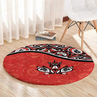 Canada Day Round Carpet Haida Maple Leaf Style Tattoo Red - Wonder Print Shop