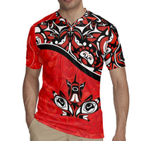 Canada Day Rugby Jersey Haida Maple Leaf Style Tattoo Red - Wonder Print Shop