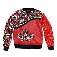 Canada Day Sleeve Zip Bomber Jacket Haida Maple Leaf Style Tattoo Red - Wonder Print Shop