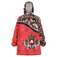 Canada Day Wearable Blanket Hoodie Haida Maple Leaf Style Tattoo Red - Wonder Print Shop