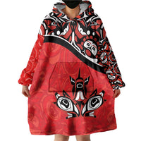 Canada Day Wearable Blanket Hoodie Haida Maple Leaf Style Tattoo Red - Wonder Print Shop