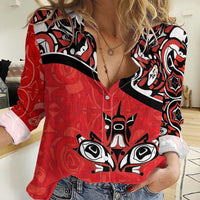 Canada Day Women Casual Shirt Haida Maple Leaf Style Tattoo Red - Wonder Print Shop