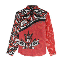 Canada Day Women Casual Shirt Haida Maple Leaf Style Tattoo Red - Wonder Print Shop