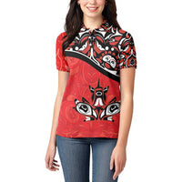 Canada Day Women Polo Shirt Haida Maple Leaf Style Tattoo Red - Wonder Print Shop