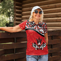 Canada Day Women Polo Shirt Haida Maple Leaf Style Tattoo Red - Wonder Print Shop