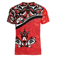 Canada Day Women V-Neck T-Shirt Haida Maple Leaf Style Tattoo Red - Wonder Print Shop