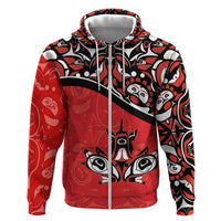 Canada Day Zip Hoodie Haida Maple Leaf Style Tattoo Red - Wonder Print Shop