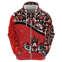 Canada Day Zip Hoodie Haida Maple Leaf Style Tattoo Red - Wonder Print Shop