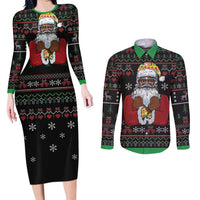 Santa Claus With African Traditional Costume Couples Matching Long Sleeve Bodycon Dress and Long Sleeve Button Shirt Christmas - Wonder Print Shop