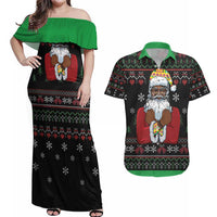 Santa Claus With African Traditional Costume Couples Matching Off Shoulder Maxi Dress and Hawaiian Shirt Christmas - Wonder Print Shop
