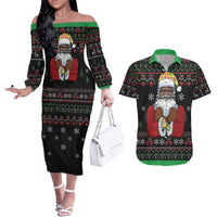 Santa Claus With African Traditional Costume Couples Matching Off The Shoulder Long Sleeve Dress and Hawaiian Shirt Christmas - Wonder Print Shop