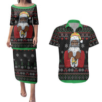 Santa Claus With African Traditional Costume Couples Matching Puletasi and Hawaiian Shirt Christmas - Wonder Print Shop