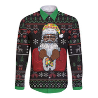 Santa Claus With African Traditional Costume Long Sleeve Button Shirt Christmas - Wonder Print Shop