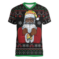 Santa Claus With African Traditional Costume Women V-Neck T-Shirt Christmas - Wonder Print Shop
